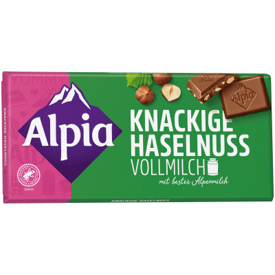 Шоколад Alpia молочный с дроблённым фундуком, 100г