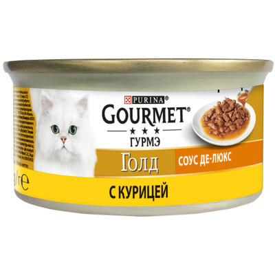 Корм Gourmet Gold Соус Де-Люкс с курицей в роскошном соусе для кошек, 85г