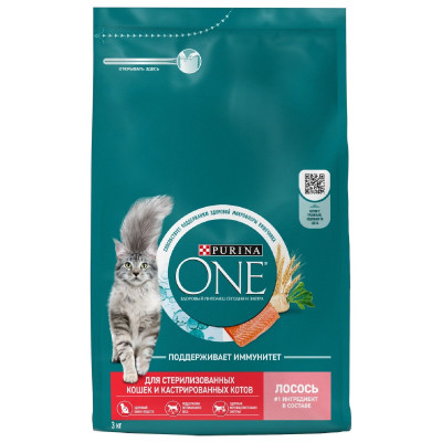 Сухой корм Purina One Лосось для стерилизованных кошек и кастрированных котов, 3кг