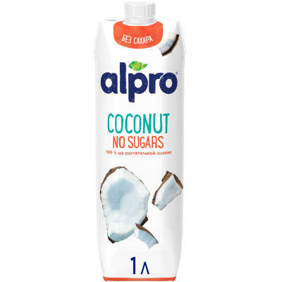 Напиток кокосовый Alpro Coconut No Sugars ультрапастеризованный обогащённый кальцием, 1л