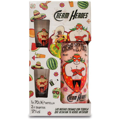 Ликер Cream Heroes Capitan Fresоn с ароматом клубники в подарочной упаковке 2 cтакана Шот, 700мл