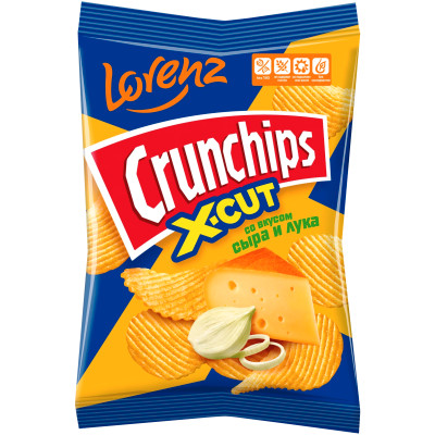 Чипсы Crunchips X-Cut картофельные рифленые со вкусом сыра и лука, 70г