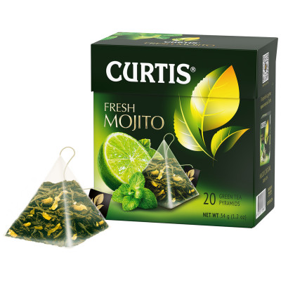 Чай Curtis Fresh Mojito зелёный ароматизированный в пирамидках, 20х1.47г