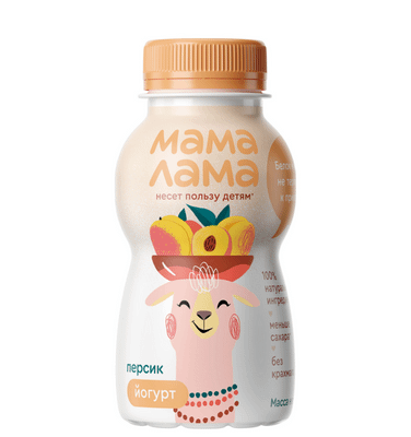 Йогурт Мама Лама персик для детей старше 3 лет 2.5%, 200г