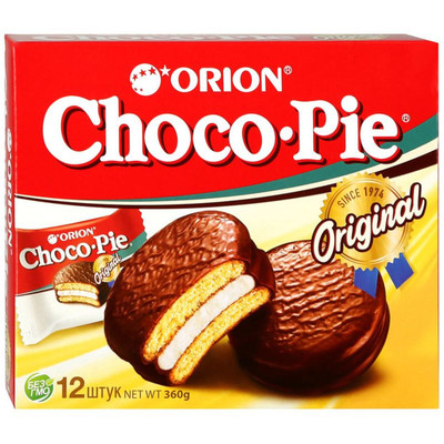 Пирожное Orion Choco Pie c апельсиновым джемом и шоколадной крошкой, 12x30г