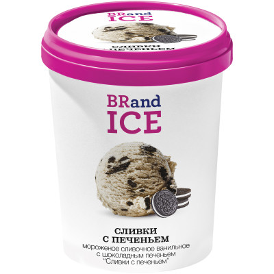 Мороженое сливочное Brand Ice Сливки с печеньем 10%, 600г