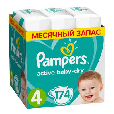 Подгузники Pampers Active Baby-Dry Maxi р.4 9-14кг, 174шт