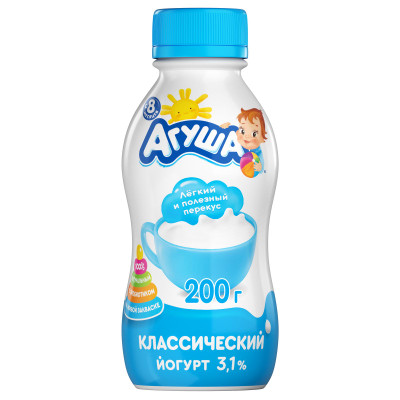 Йогурт Агуша 3.1% с 8 месяцев, 200г