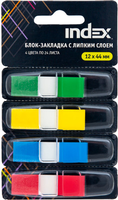 Блок-закладка Index с липким слоем 4 цвета 12х44мм 24 листа
