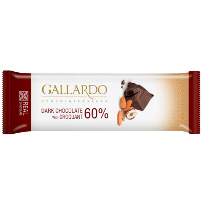 Шоколад Gallardo с грильяжем темный 60%, 23г