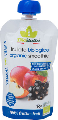Пюре BioItalia из яблока и чёрной смородины смузи органический продукт, 120г