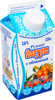 Йогурт Рузское Молоко питьевой Рузский облепиха 2.6%, 330мл