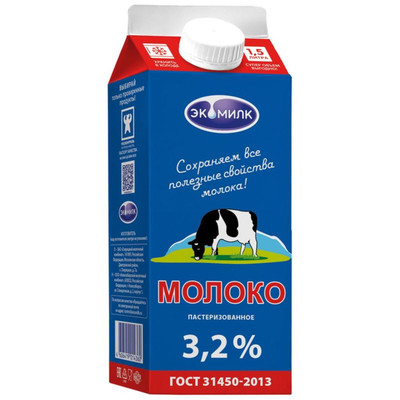Молоко Экомилк пастеризованное 3.2%, 1.5л