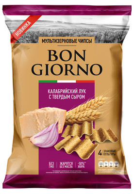 Чипсы мультизерновые Bongiorno калабрийский лук с твердым сыром, 70г