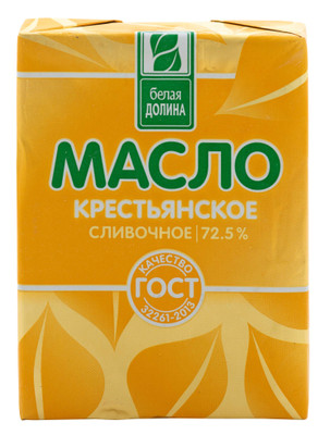 Масло сливочное Белая Долина Крестьянское 72.5%, 180г