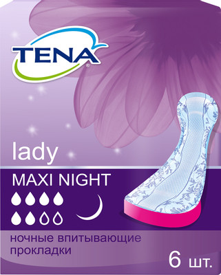 Прокладки Tena Lady maxi night урологические, 6шт