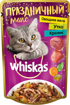 Корм Whiskas Праздничный микс Желе с уткой и кроликом для кошек, 85г