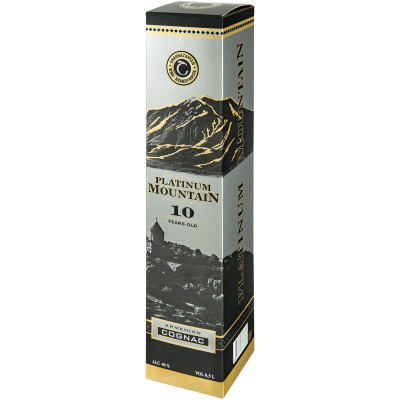 Коньяк Platinum Mountain КС 10-летний армянский марочный 40% в подарочной упаковке, 500мл