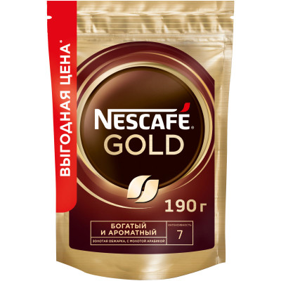 Кофе Nescafé Gold натуральный растворимый с добавлением молотого, 190г