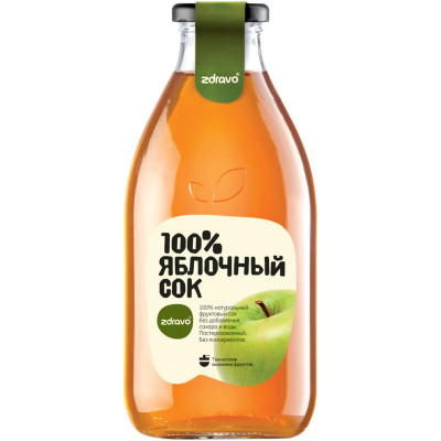 Сок Zdravo яблочный прямого отжима пастеризованный, 750мл