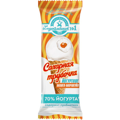 Мороженое Хладокомбинат №2 йогуртное манго-маракуйя в белой глазури 6%, 80г