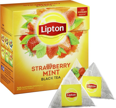 Чай Lipton Strawberry Mint чёрный байховый в пирамидках, 20x1.6г