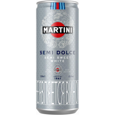 Винный напиток Martini Semi Dolce газированный белый сладкий ж/б 250мл, 8, 5%