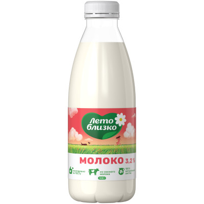 Молоко Лето Близко пастеризованное 3.2%, 1.4л