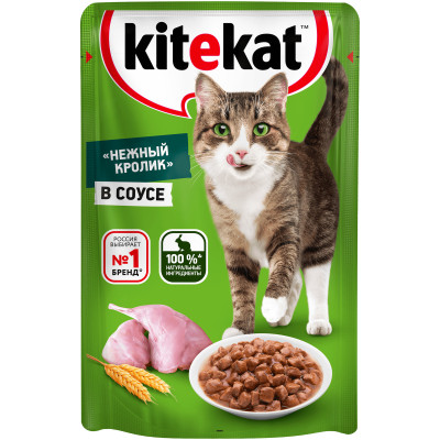 Влажный корм Kitekat для взрослых кошек со вкусом кролика в соусе Нежный кролик, 85г