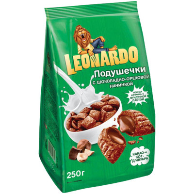 Подушечки Leonardo с шоколадно-ореховой начинкой глазированные, 250г