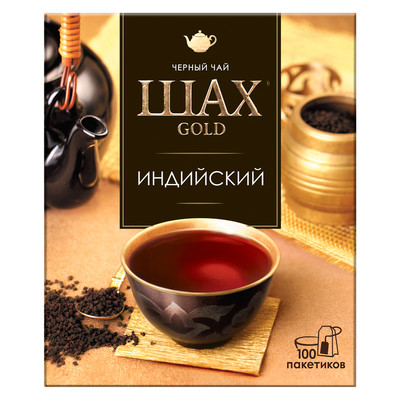 Чай Шах Gold чёрный байховый индийский гранулированный в пакетиках, 100х2г