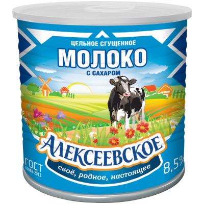 Молоко сгущённое Алексеевское цельное с сахаром 8.5%, 360г