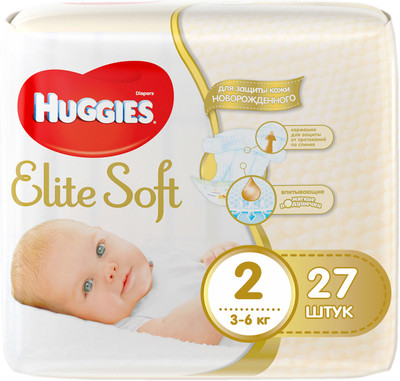 Подгузники Huggies Elite Soft р.2 3-6кг, 27шт