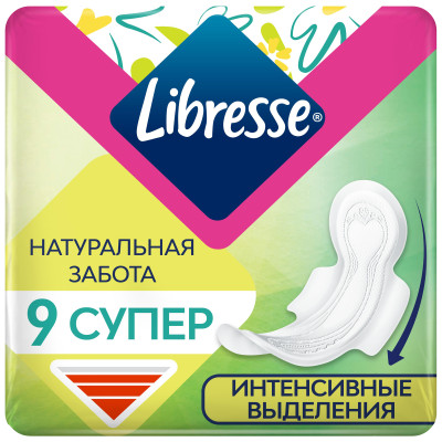 Прокладки Libresse Natural care ultra super, 9шт