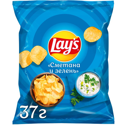 Чипсы картофельные Lays со вкусом сметаны и зелени, 37г