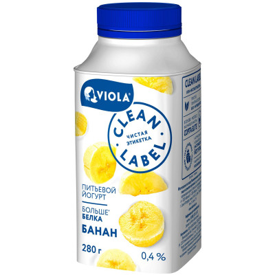 Йогурт питьевой Viola Clean Label с бананом,0,4 %, 280 г