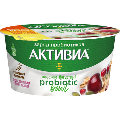 Биопродукт Активиа творожно-йогуртовый ягоды-семена-овёс 3.5%, 135г
