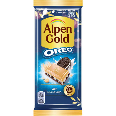 Шоколад Alpen Gold Два Шоколада с начинкой со вкусом ванили и кусочками печенья Орео, 90г