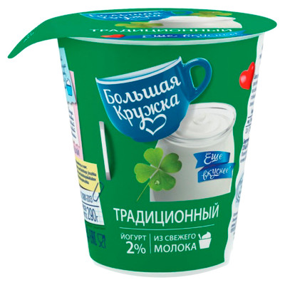 Йогурт Большая Кружка традиционный 2%, 290г