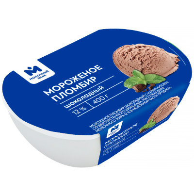 Мороженое пломбир со вкусом тёмного шоколада 12% Молочный знак, 400г