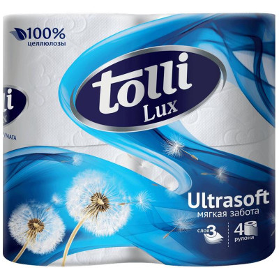 Бумага туалетная Tolli Lux 4шт 3 слоя