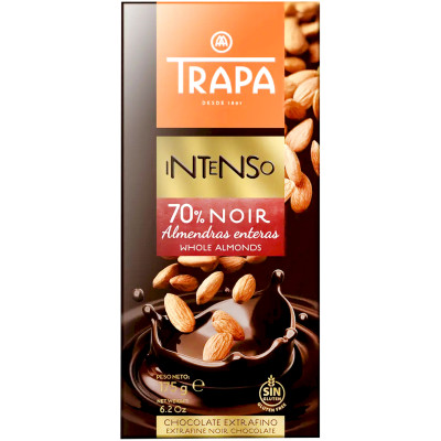 Шоколад Trapa горький 70% с цельным миндалем, 175г