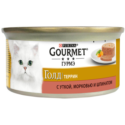 Корм Gourmet Gold террин утка-морковь-шпинат по-французски для кошек, 85г