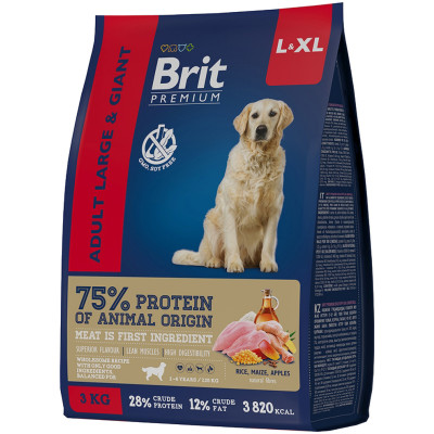 Корм Brit Premium Dog Adult Large с курицей для взрослых собак крупных пород, 3кг