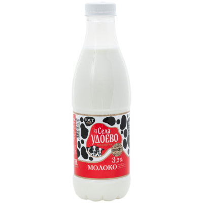 Молоко Из Села Удоево питьевое пастеризованное 3.2%, 835мл