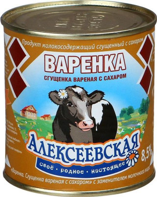 Молоко сгущённое Алексеевское варёное с сахаром 4%, 370г
