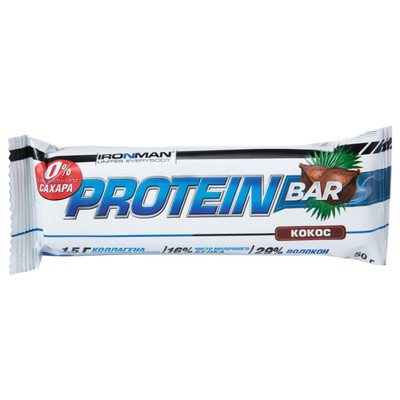 Батончик протеиновый IronMan Protein Bar со вкусом кокоса без сахара глазированный, 50г