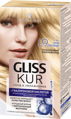 Осветлитель для волос Gliss Kur Уход&увлажнение гиалуроновая кислота тон L9 платиновый ультра блонд