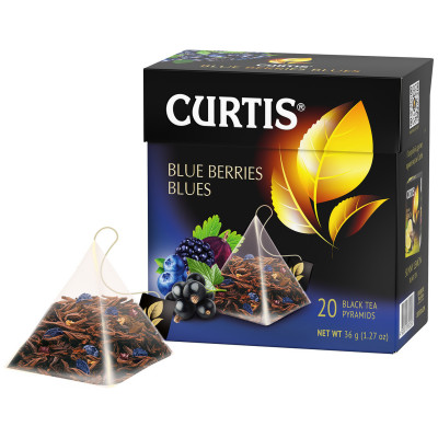 Чай Curtis Blue Berries blues чёрный чёрная смородина-ежевика-черника-василёк в пирамидках, 20х1.8г