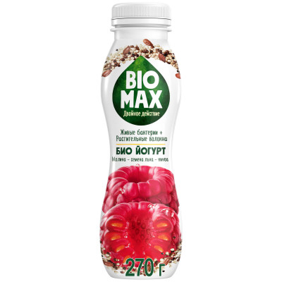 Биойогурт BioMax Малина-Cемена льна-Киноа 1.6%, 270мл